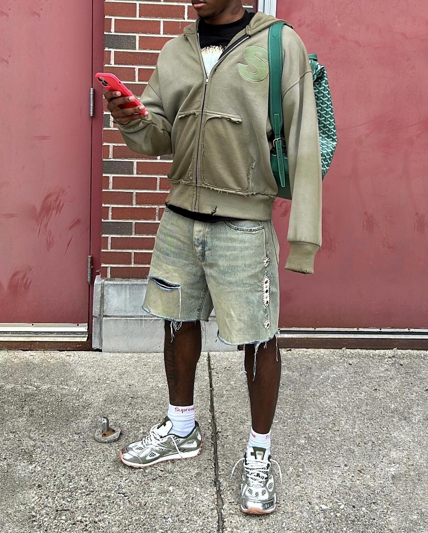 Green Ripped Zip Hoodie